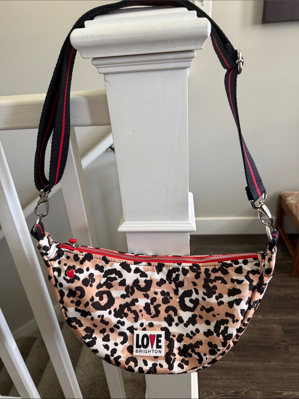Brighton Leopard Print LOVE Crossbody in Pink and Black Like New